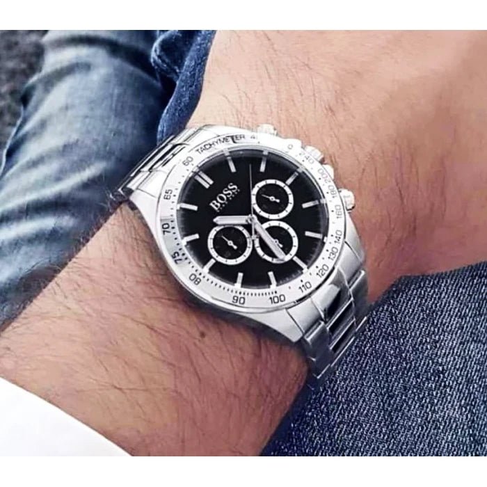 Hugo Boss Ikon Black Dial Silver Steel Strap Watch for Men - 1512965