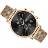 Hugo Boss Integrity Black Dial Gold Mesh Bracelet Watch for Men - 1513808