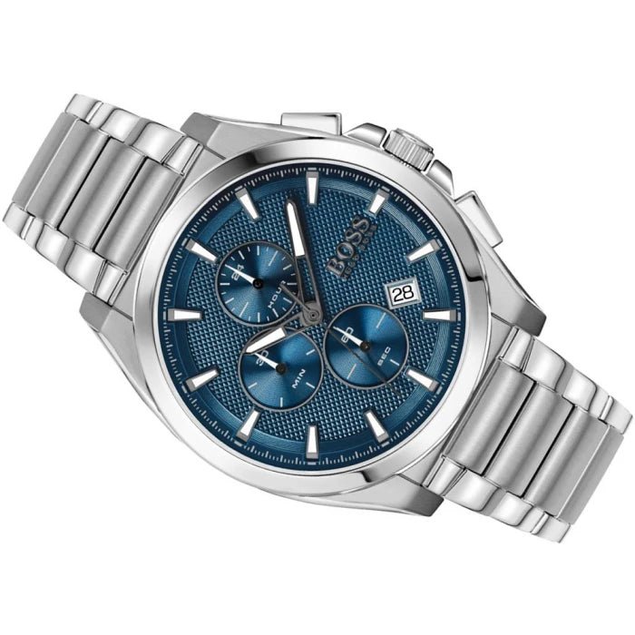 Hugo Boss Grandmaster Blue Dial Silver Steel Strap Watch for Men - 1513884