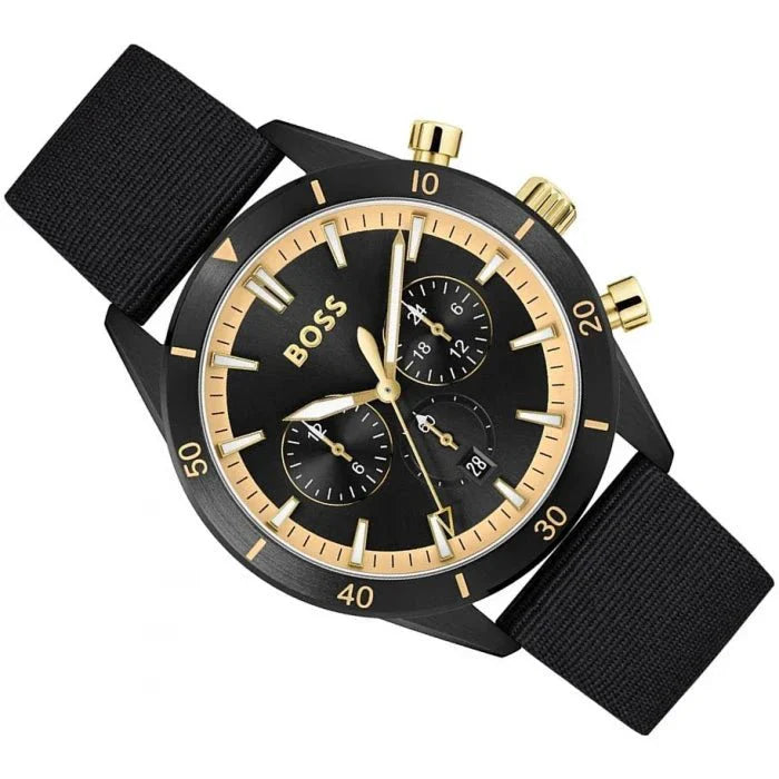 Hugo Boss Santiago Black Dial Black Nylon Strap Watch for Men - 1513935