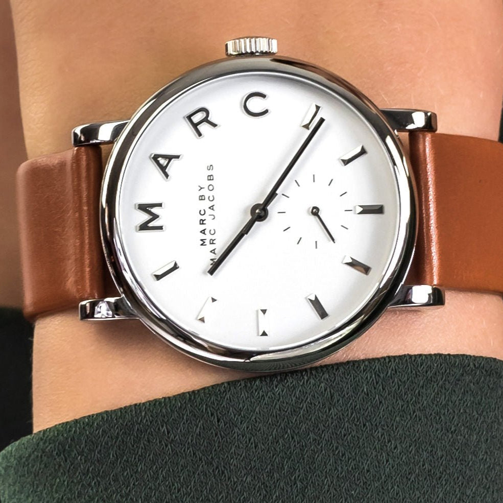 Marc Jacobs Baker White Dial Brown Leather Strap Watch for Women - MBM1265