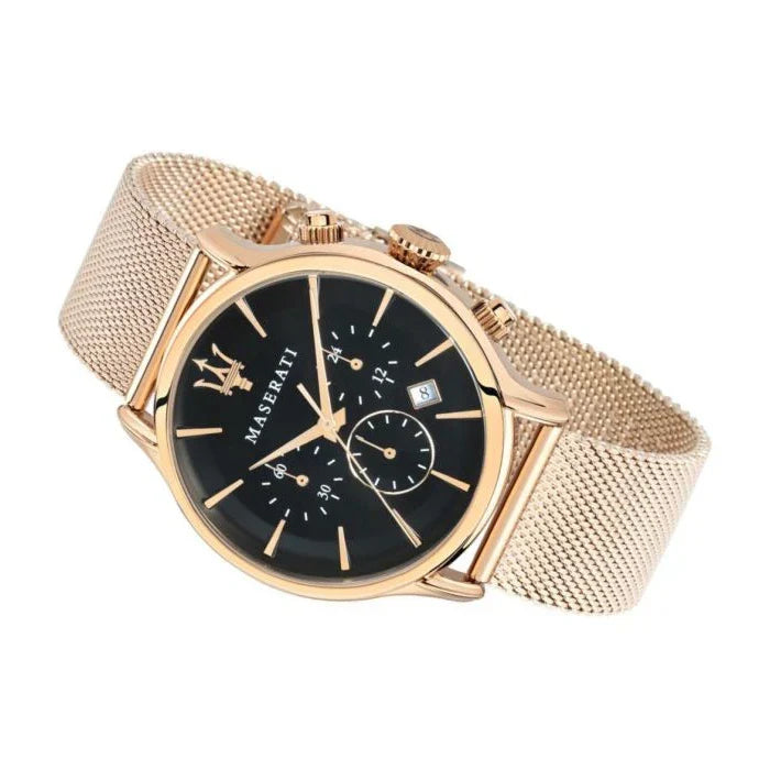 Maserati Epoca Black Dial Gold Mesh Bracelet Watch For Men - R8873618005