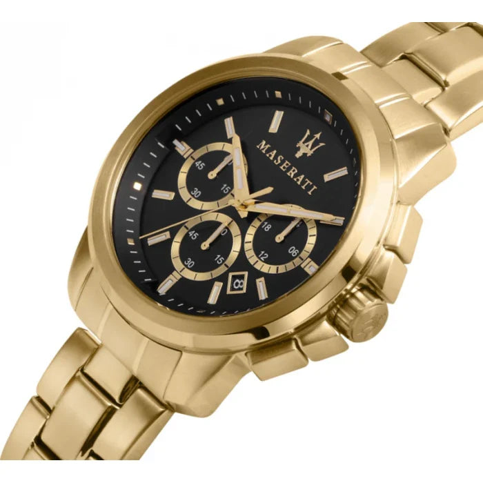 Maserati Successo 44mm Black Dial Gold Stainless Steel Strap Watch For Men - R8873621013