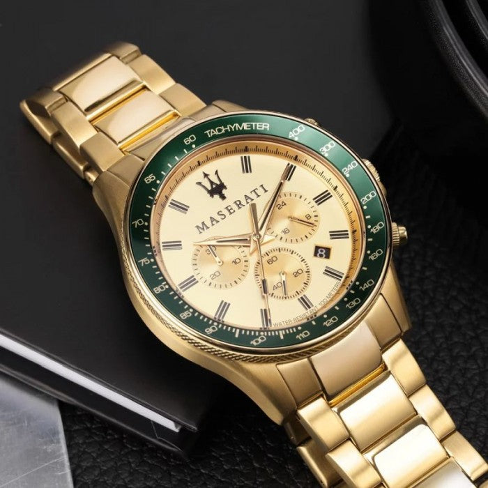 Maserati SFIDA Quartz Yellow Dial Gold Strap Watch For Men - R8873640005