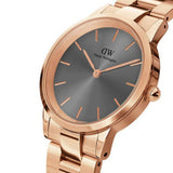 Daniel Wellington Iconic Link Grey Dial Rose Gold Steel Strap Watch For Women - DW00100332