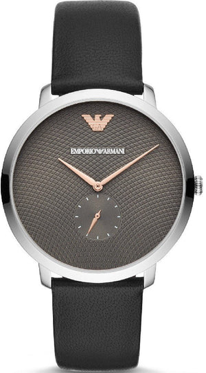 Emporio Armani Modern Slim Quartz Grey Dial Black Leather Strap Watch For Men - AR11162