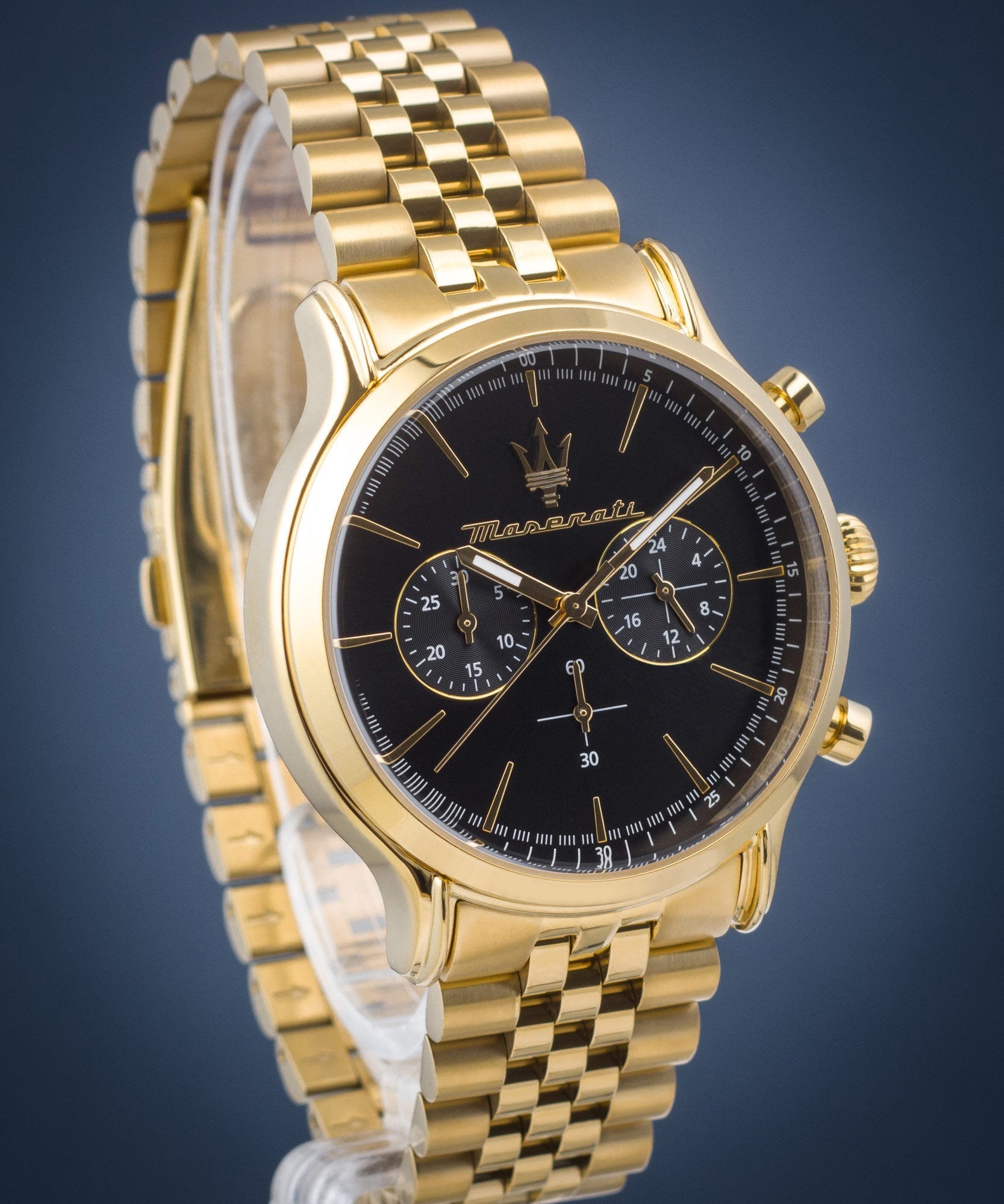 Maserati Epoca Chronograph Black Dial Gold Steel Strap Watch For Men - R8873618023