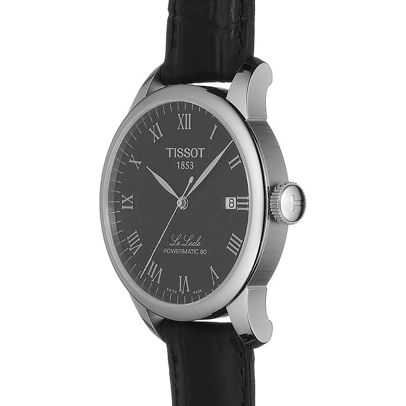 Tissot Le Locle Powermatic 80 Black Dial Black Leather Strap Watch For Men - T006.407.16.053.00