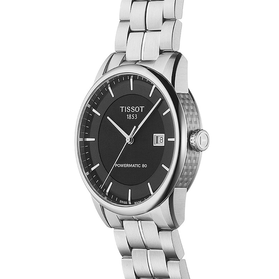 Tissot Luxury Powermatic 80 Black Dial Silver Steel Strap Watch For Men - T086.407.11.051.00