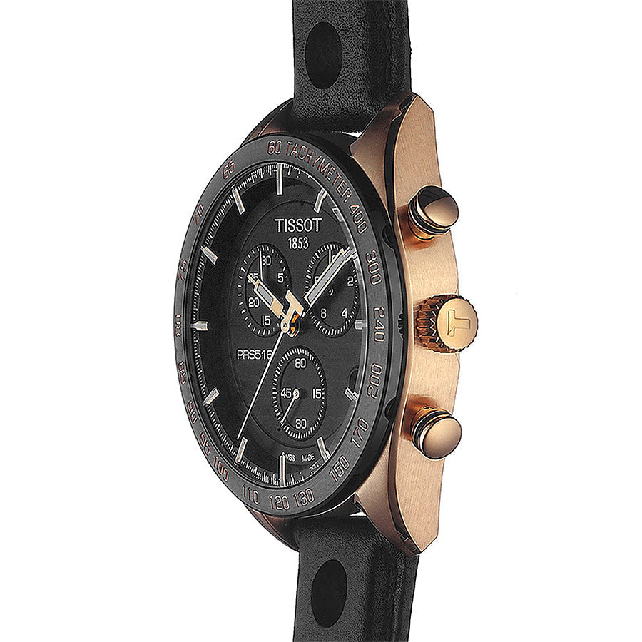 Tissot PRS 516 Chronograph Black Dial Black Leather Strap Watch For Men - T100.417.36.051.00