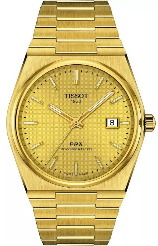 Tissot PRX Powermatic 80 Gold Dial Gold Steel Strap Watch for Men - T137.407.33.021.00