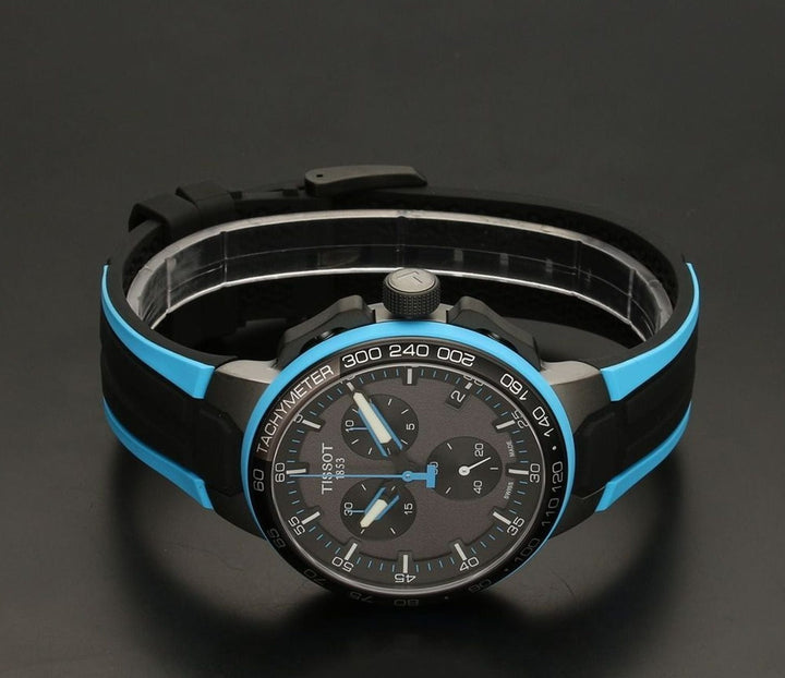 Tissot T Race Cycling Chronograph Black Dial Two Tone Rubber Strap Watch For Men - T111.417.37.441.05