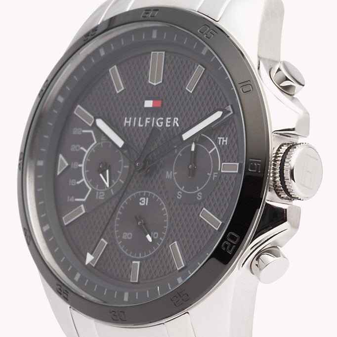 Tommy Hilfiger Iconic Quartz Black Dial Silver Steel Strap Watch for Men - 1791564