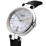 Tissot T Lady Flamingo Mother of Pearl White Dial Black Leather Strap Watch for Women - T094.210.16.111.00