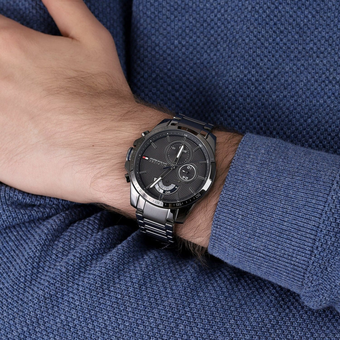 Tommy Hilfiger Decker Quartz Black Dial Black Steel Strap Watch for Men - 1791347