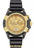 Versace Icon Active Chrono Gold Dial Black Silicone Strap Unisex Watch - VEZ701623