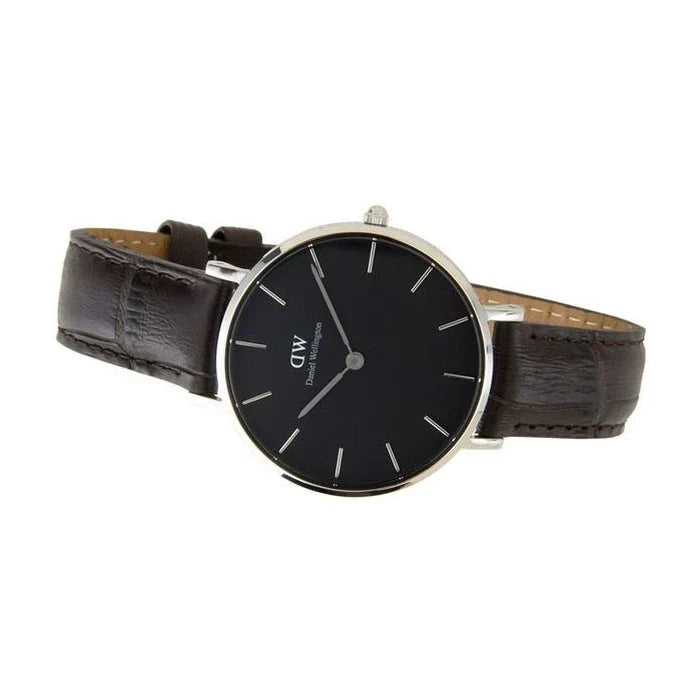 Daniel Wellington Classic Petite York Black Dial Brown Leather Strap Watch For Women - DW00100182