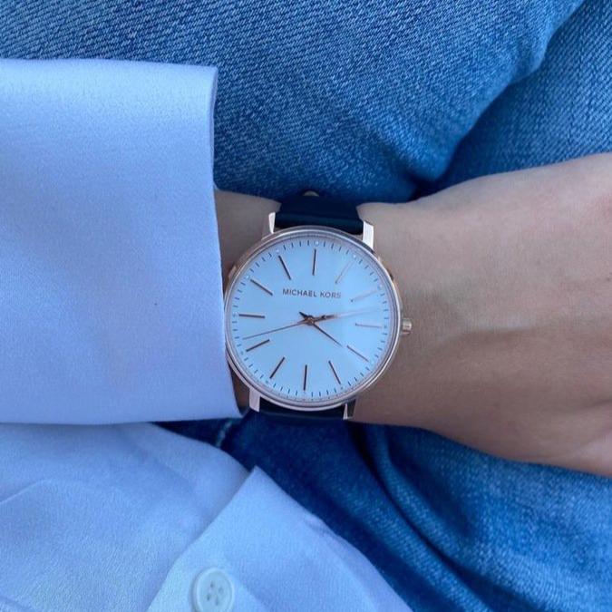 Michael Kors Pyper Quartz White Dial Black Leather Strap Watch For Women - MK2834