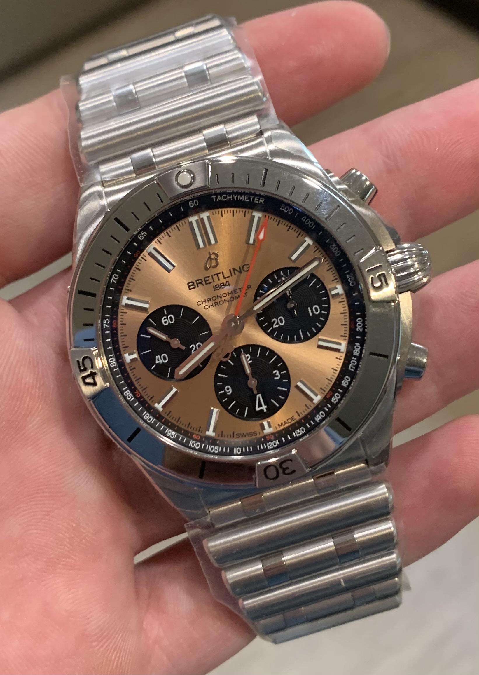 Breitling Chronomat B01 42 Brown Dial Silver Steel Strap Watch for Men - AB0134101K1A1