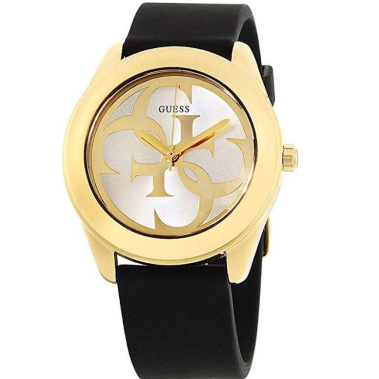 Guess G Twist Gold Dial Black Leather Strap Watch for Women - W0911L3