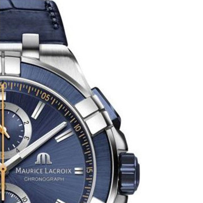 Maurice Lacroix Aikon Chronograph Blue Dial Blue Leather Strap Watch For Men - AI1018-SS001-432-4